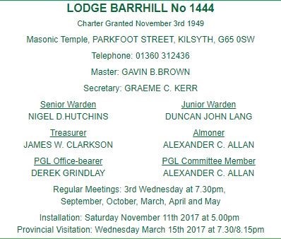 The Lodge Barrhill, No.1444 certificate